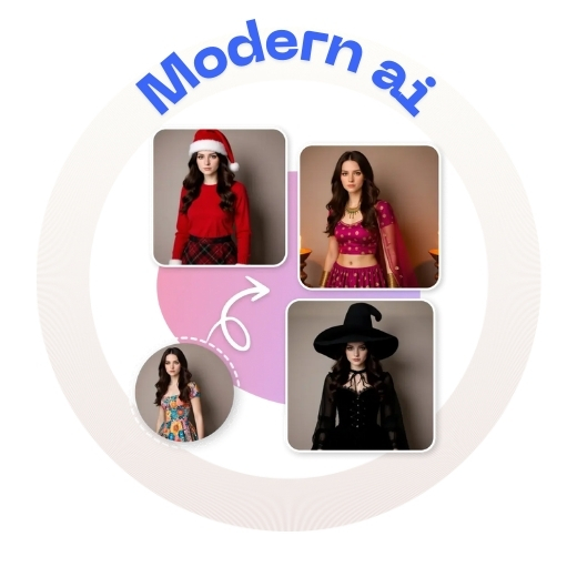AI-generated festive outfits applied to a portrait